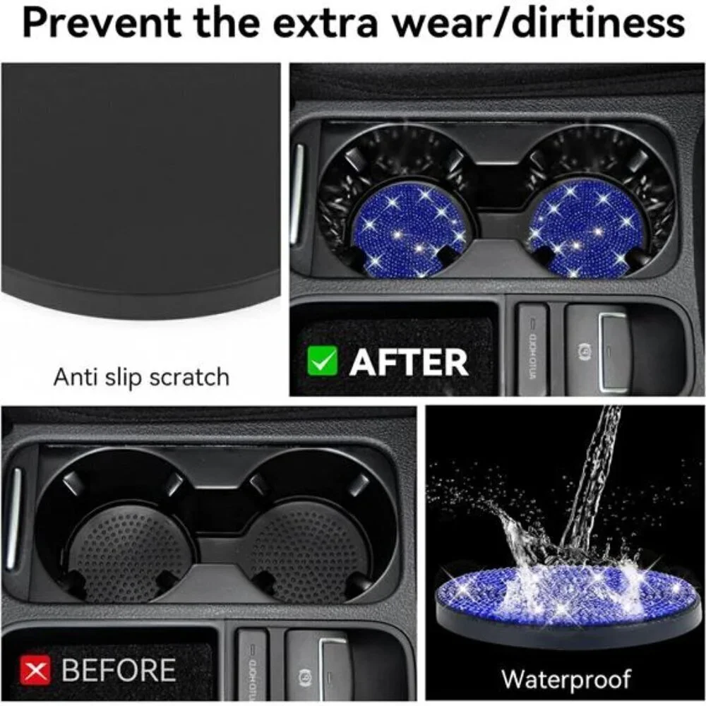 COPY - Blue Car Cup Coasters Bling 2-Pack Universal Non-Slip Cup Vehicle Diamond